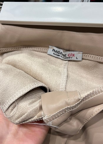 Bej Deri Kadın Pantolon - Görsel 5