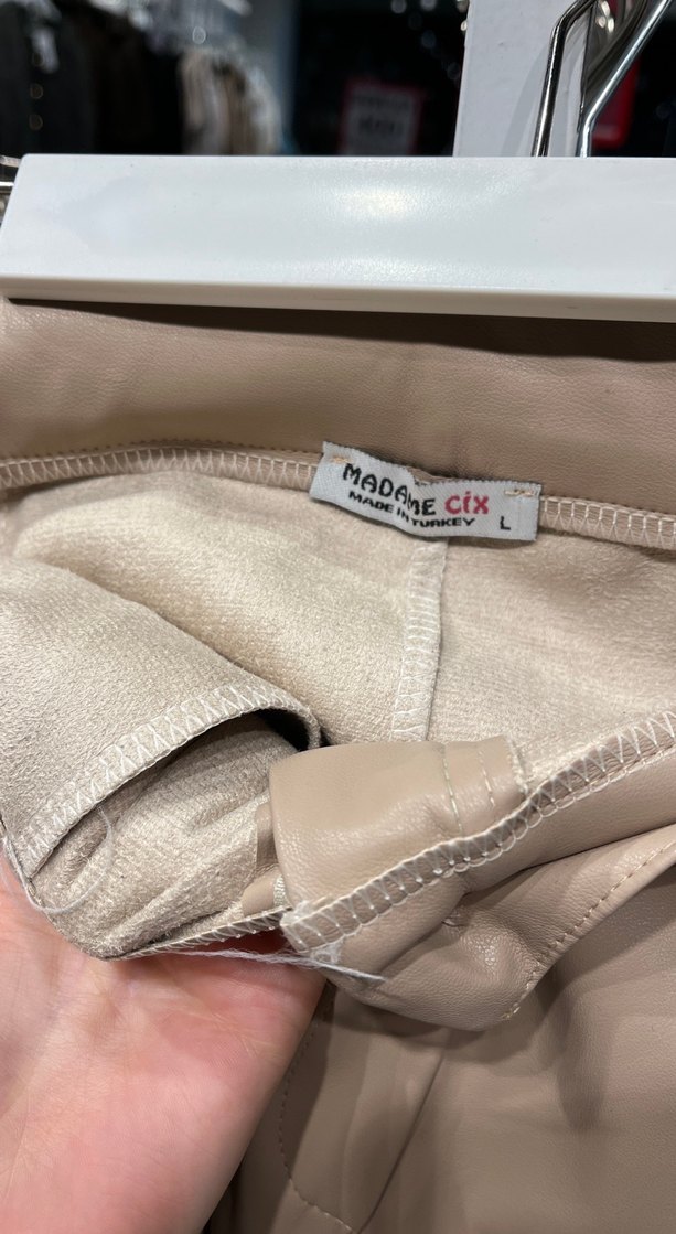 Bej Deri Kadın Pantolon - Görsel 5