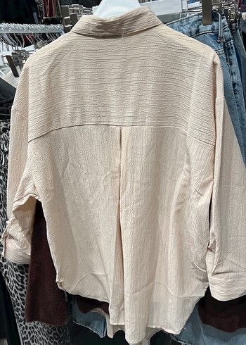 Bej Düğmeli Salaş Gömlek - Görsel 4