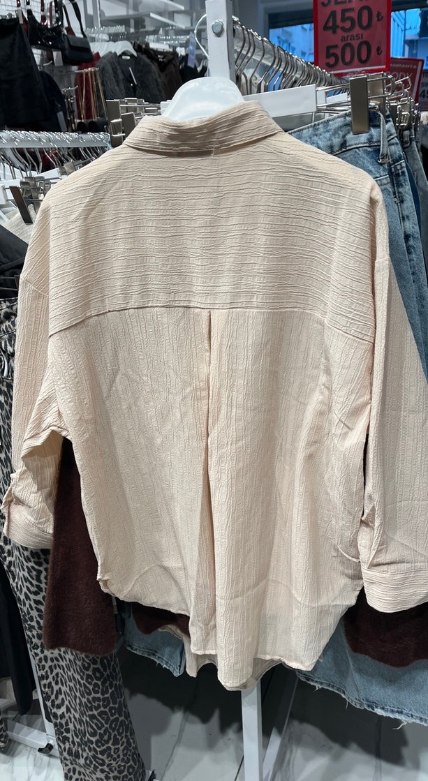 Bej Düğmeli Salaş Gömlek - Görsel 4