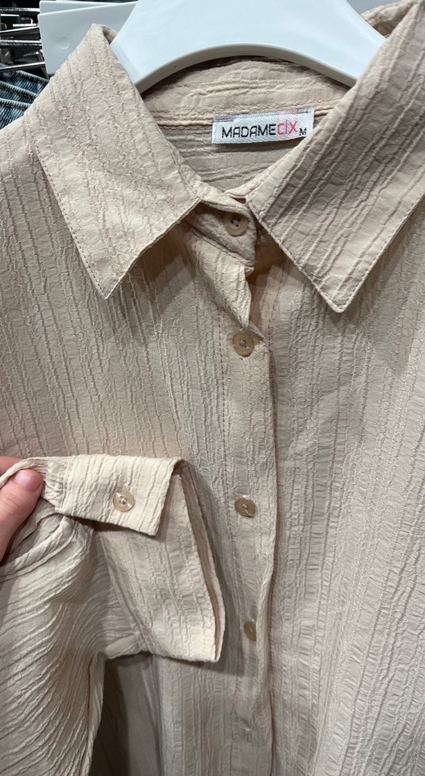 Bej Düğmeli Salaş Gömlek - Görsel 3