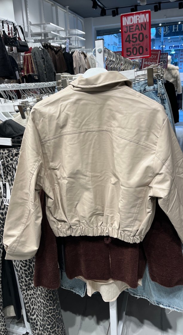 Bej Deri Kadın Ceket - Görsel 4