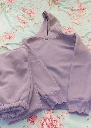 Mor Kapüşonlu Rahat Kesim Kız Eşofman - Görsel 2