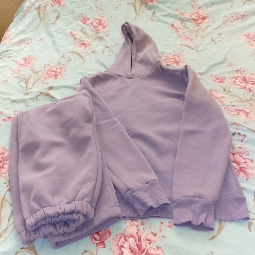 Mor Kapüşonlu Rahat Kesim Kız Eşofman - Görsel 2