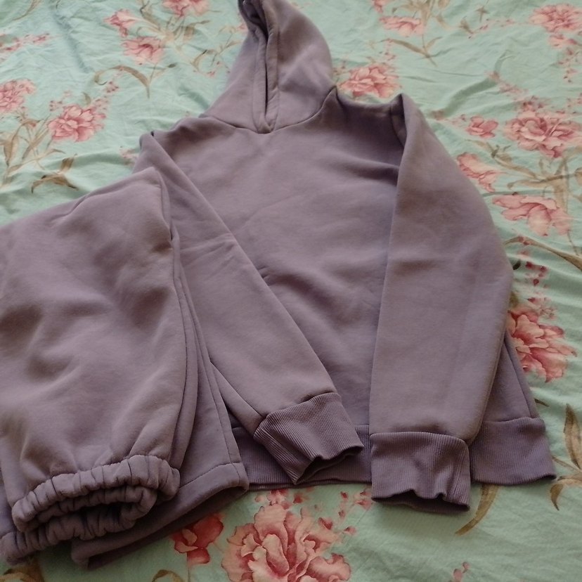 Mor Kapüşonlu Rahat Kesim Kız Eşofman - Görsel 3