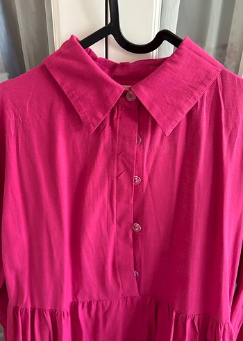 Pembe Uzun Kollu Keten Bohem Elbise - Görsel 3