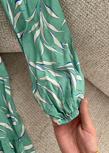 Uzun Kollu Yeşil Bohem Elbise - Görsel 4