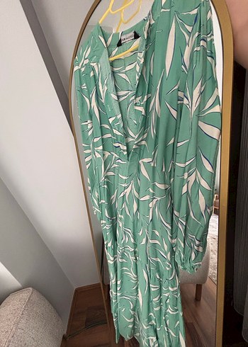 Uzun Kollu Yeşil Bohem Elbise - Görsel 2