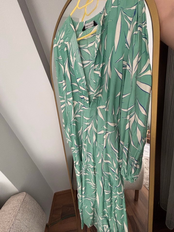 Uzun Kollu Yeşil Bohem Elbise - Görsel 2