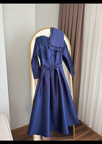 Drapeli Lacivert Uzun Abiye Elbise - Görsel 4