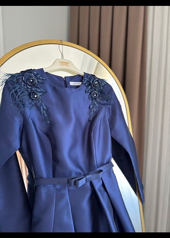 Drapeli Lacivert Uzun Abiye Elbise - Görsel 3