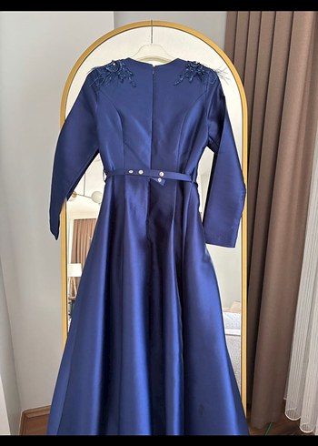 Drapeli Lacivert Uzun Abiye Elbise - Görsel 5