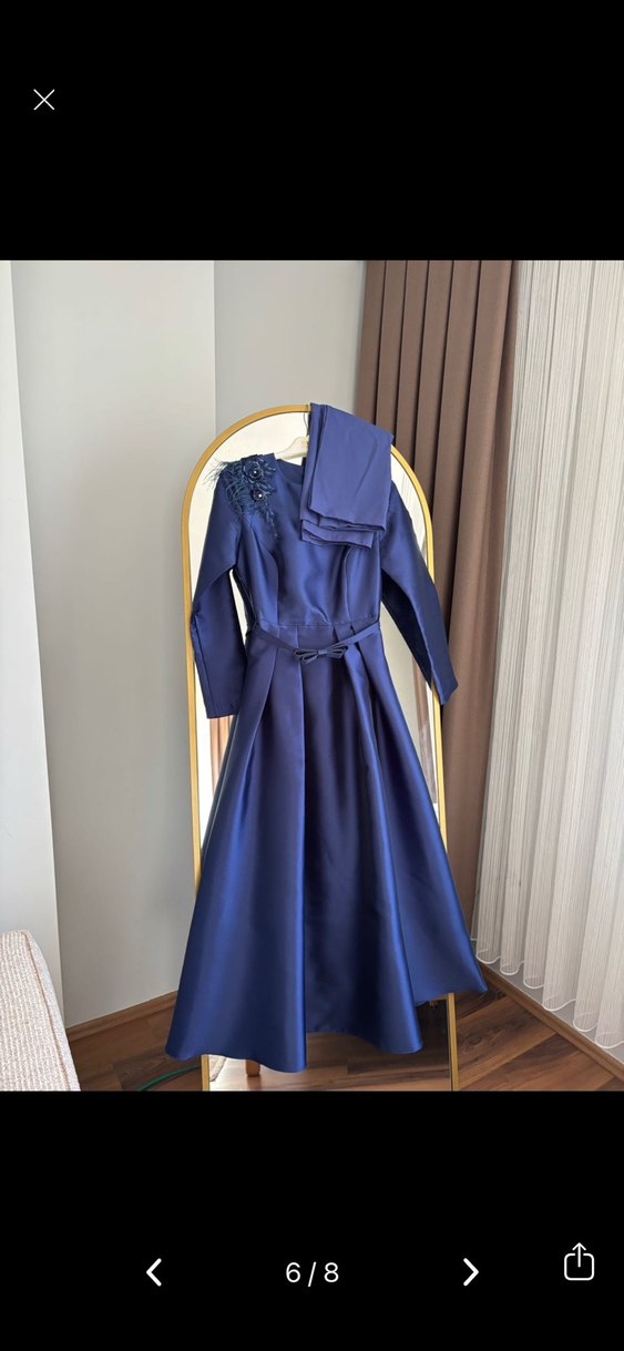 Drapeli Lacivert Uzun Abiye Elbise - Görsel 4