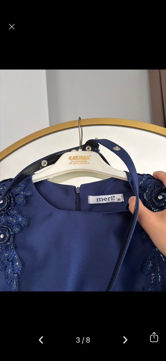 Drapeli Lacivert Uzun Abiye Elbise - Görsel 2