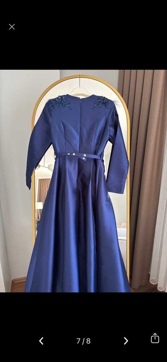 Drapeli Lacivert Uzun Abiye Elbise - Görsel 5