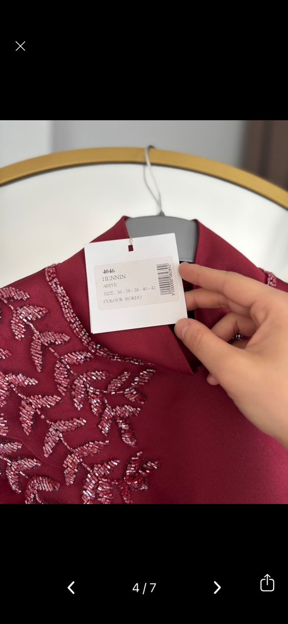 Bordo Uzun Kollu Nakışlı Abiye Elbise - Görsel 4