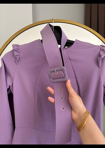 Uzun Mor Drapeli Kadın Elbise - Görsel 2