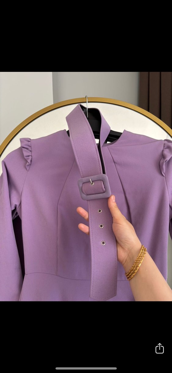 Uzun Mor Drapeli Kadın Elbise - Görsel 2