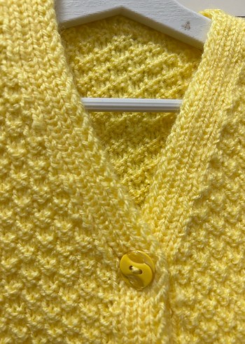 Kız Çocuk Sarı V Yaka Örme Süveter - Görsel 3