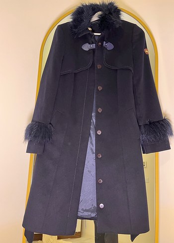 Koyu Lacivert Uzun Kadın Kaban - Görsel 4