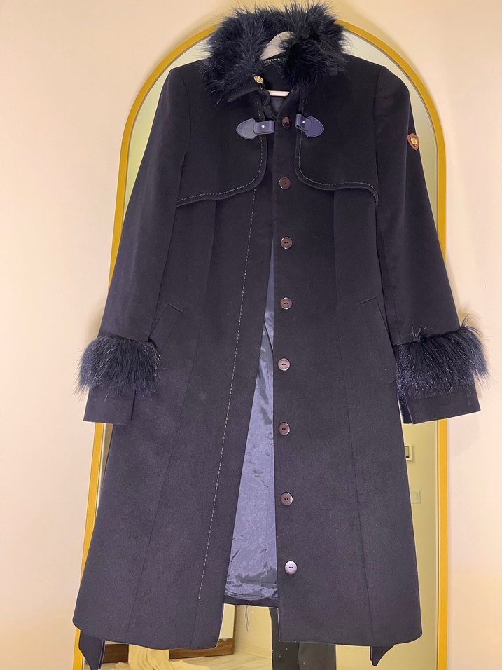 Koyu Lacivert Uzun Kadın Kaban - Görsel 4