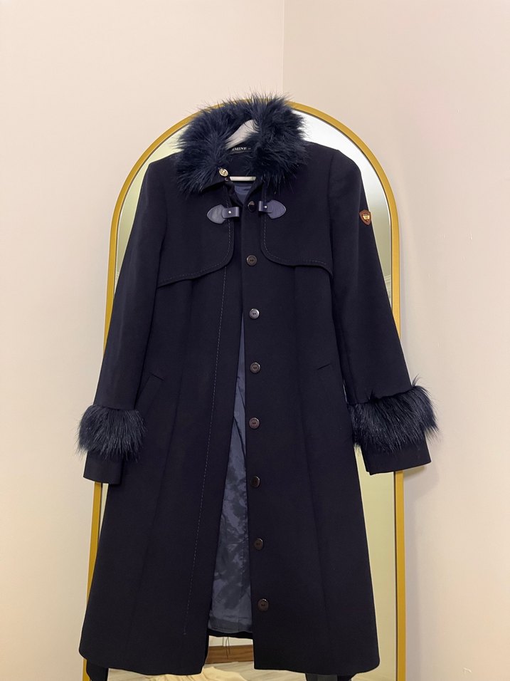 Koyu Lacivert Uzun Kadın Kaban - Görsel 2