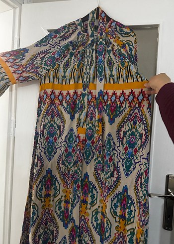 Bohem Çok Renkli Uzun Kollu Uzun Elbise - Görsel 3