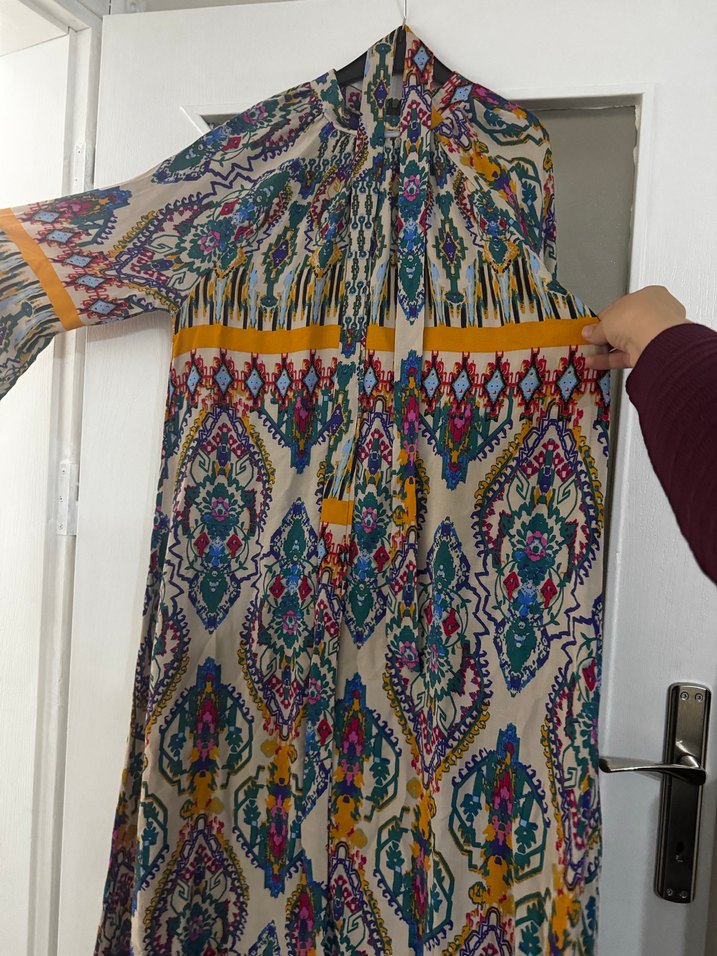 Bohem Çok Renkli Uzun Kollu Uzun Elbise - Görsel 3