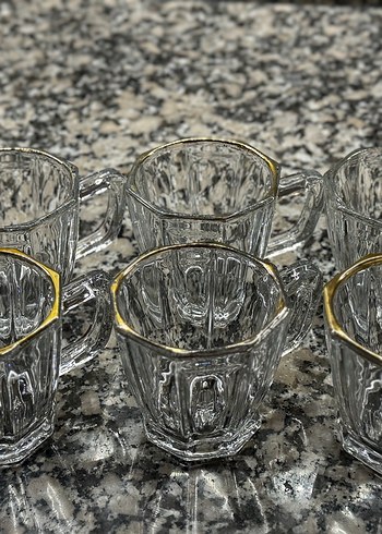 Altın Kenarlı Cam Kupa Seti - Görsel 3