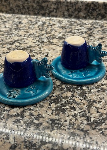 Koyu Mavi Seramik Fincan ve Tabak Seti - Görsel 2