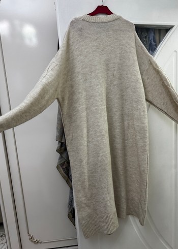 Bej Uzun Kollu Örgü Triko Kadın Kazak - Görsel 3