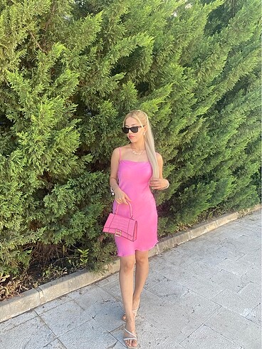 Zara Lcw saten pembe elbise
