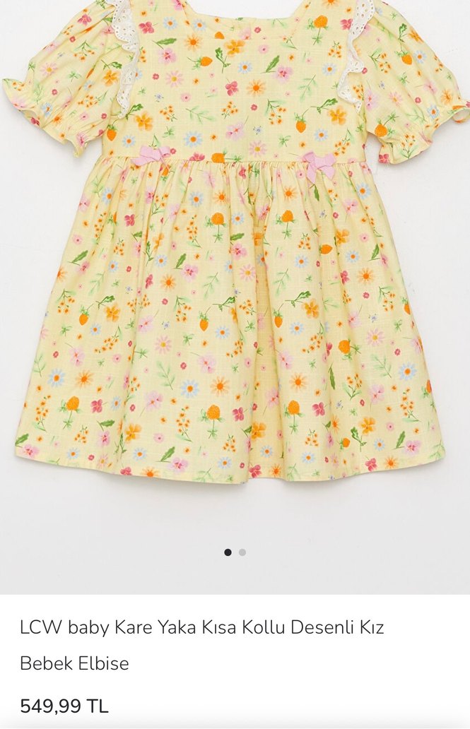Sarı Çiçekli Kız Çocuk Elbisesi - Görsel 3