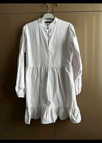 Düğmeli Beyaz Hamile Keten Bluz - Görsel 2