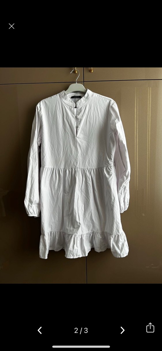 Düğmeli Beyaz Hamile Keten Bluz - Görsel 2