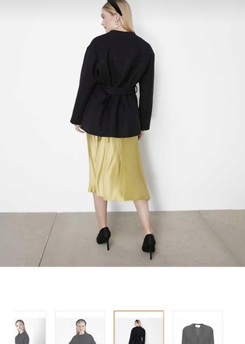 İpekyol etiketli kaban Kemerli Siyah Kısa Kadın Yün Kaban - Görsel 3