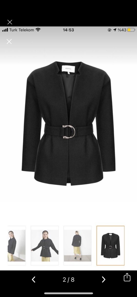 İpekyol etiketli kaban Kemerli Siyah Kısa Kadın Yün Kaban - Görsel 2