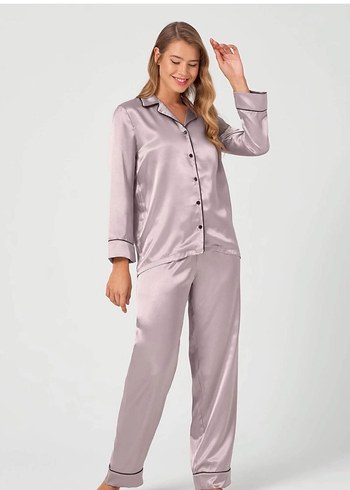 Hiç kullanılmadı  takım fGri Midi Kadın Pijama Takımı, Uzun Koll - Görsel 2