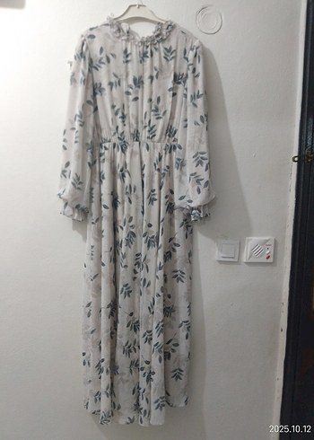 Uzun Bohem Gri Beyaz Desenli Elbise - Görsel 2