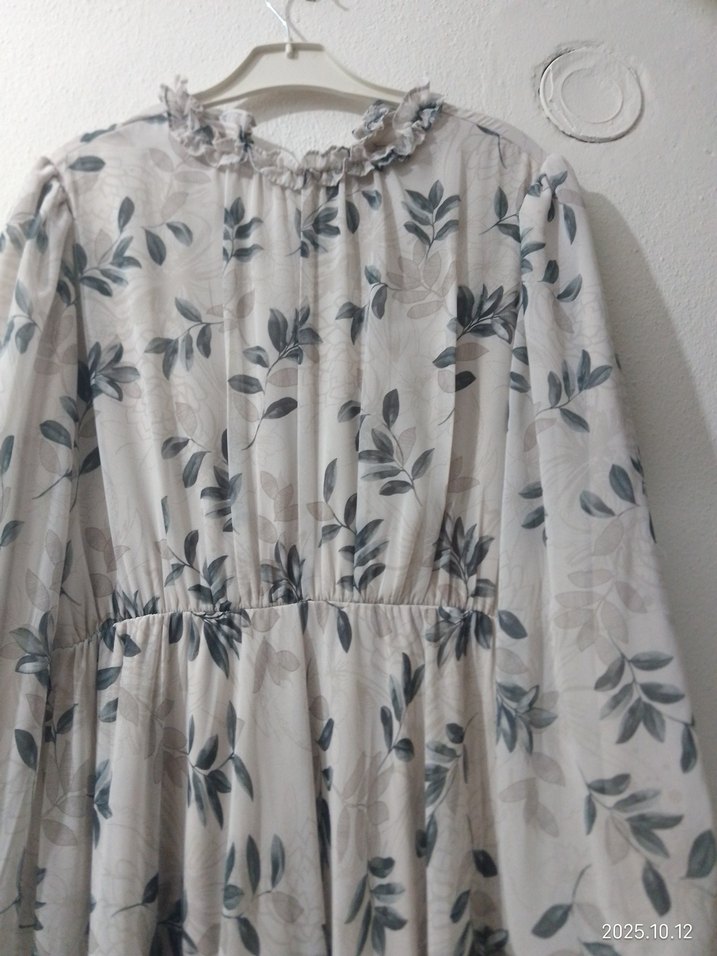 Uzun Bohem Gri Beyaz Desenli Elbise - Görsel 4