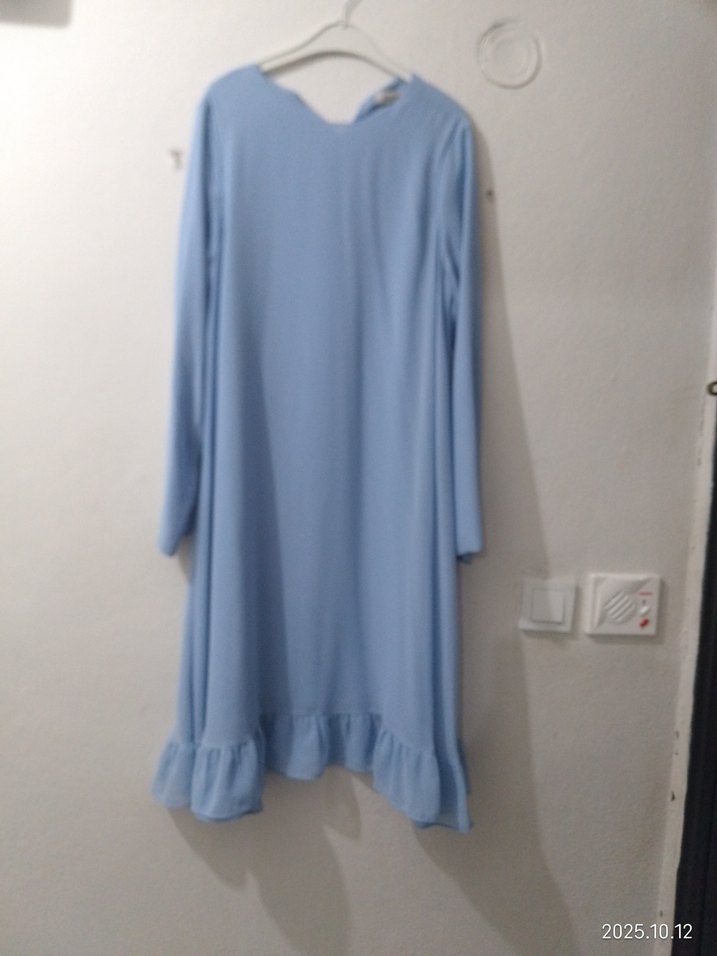 Kadın Mavi Uzun Kollu Fırfırlı Tunik - Görsel 2