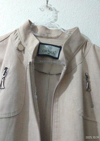 Bej Uzun Keten Kadın Trençkot - Görsel 4