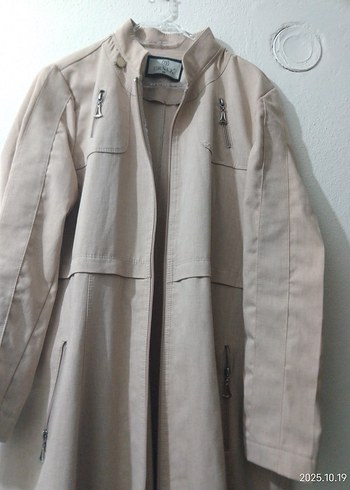 Bej Uzun Keten Kadın Trençkot - Görsel 5