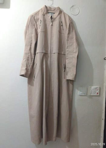 Bej Uzun Keten Kadın Trençkot - Görsel 2