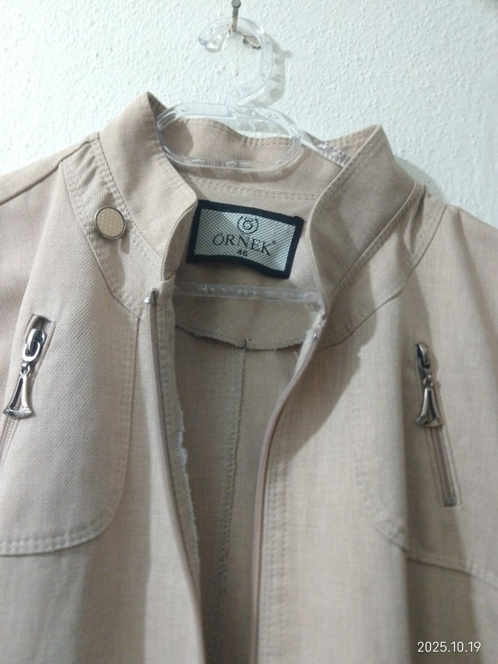 Bej Uzun Keten Kadın Trençkot - Görsel 4