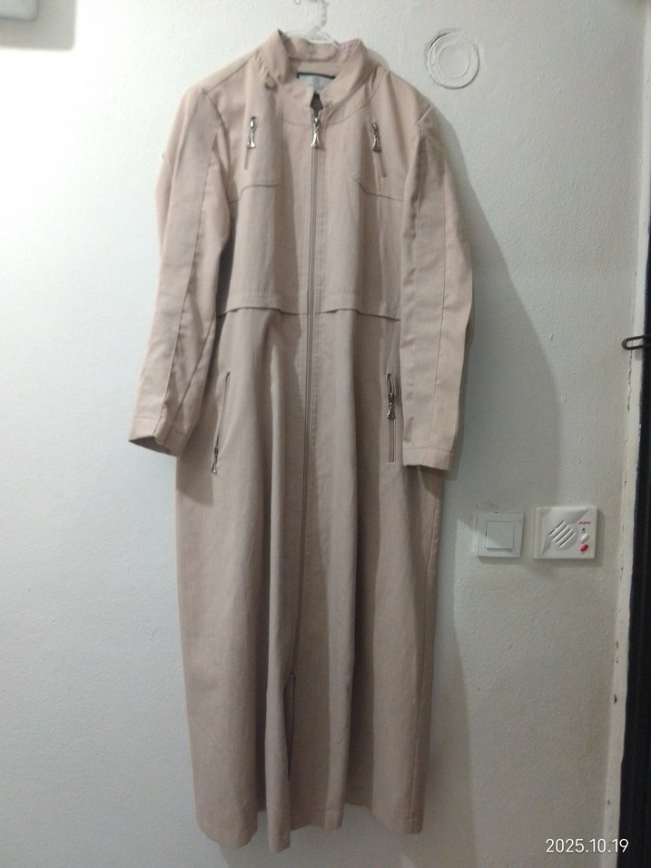 Bej Uzun Keten Kadın Trençkot - Görsel 2