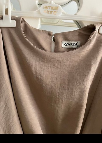 Bej Uzun Kollu Salaş Keten Elbise - Görsel 2