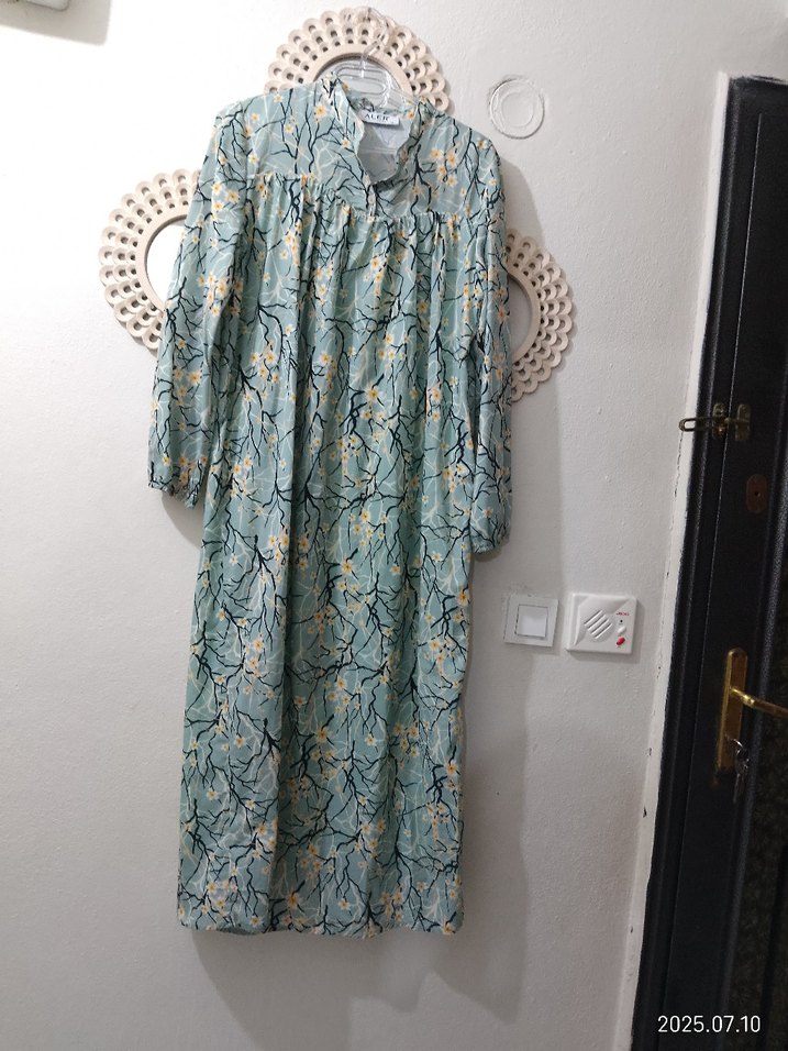 Bohem Uzun Kol Turkuaz Uzun Elbise - Görsel 2