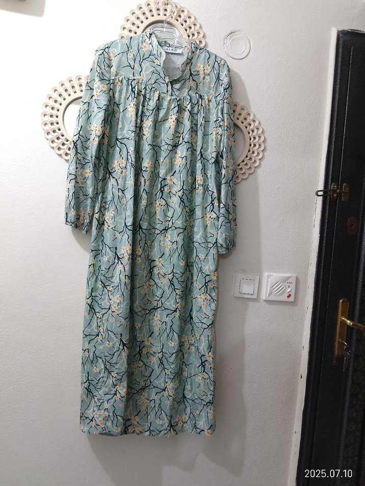 Bohem Uzun Kol Turkuaz Uzun Elbise - Görsel 3