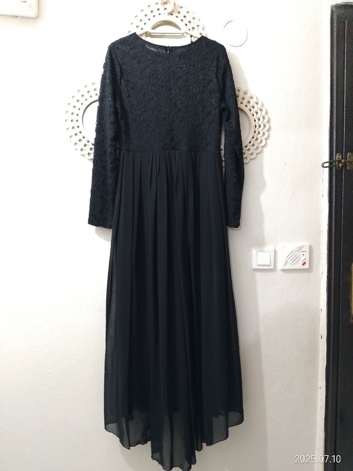 Uzun Siyah Goth Kadın Elbise - Görsel 4